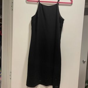 Banana Republic Black dress with laser cut trim, size 4.